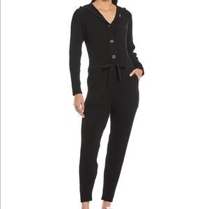 Front Button Hooded Long Sleeve Sweater Jumpsuit